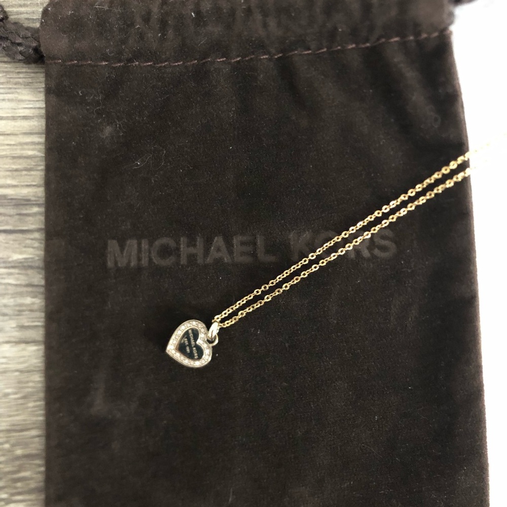 Michael Kors Gold Heart Pendant Necklace with Crystal Accents